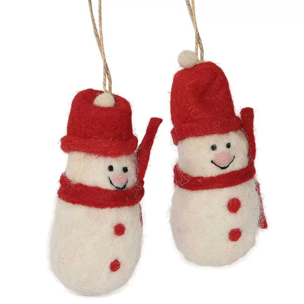 De Kulture Handmade Premium Wool Felt Baby Snowman Eco Friendly Needle Felted Christmas Xmas Tree Decoration Stuffed Ornament for Home Office Party Holiday Décor, (Set of 2)